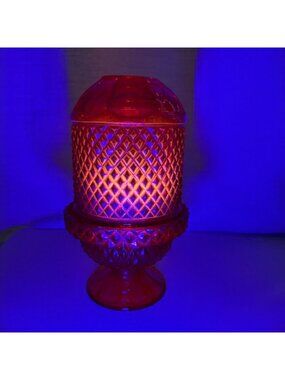 Vintage Viking Glass Ruby Red UV Glow Diamond Point Fairy Lamp